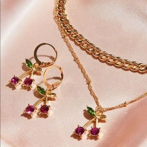 Cherry huggie earring and necklace set 🍒